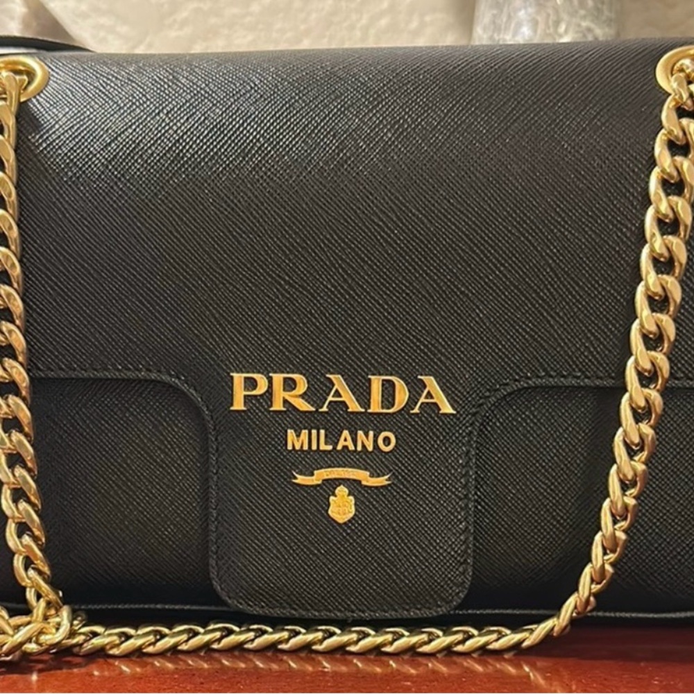 Prada Black Leather Chain Shoulder Bag